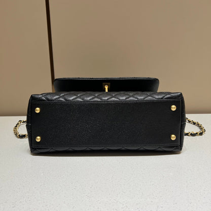 LARGE FLAP BAG WITH TOP HANDLE 29  Small Grained Calfskin Black