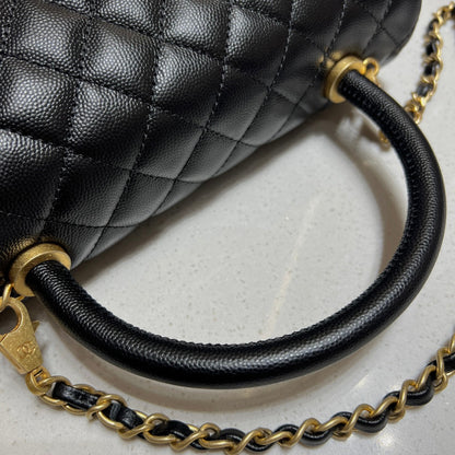 LARGE FLAP BAG WITH TOP HANDLE 29  Small Grained Calfskin Black