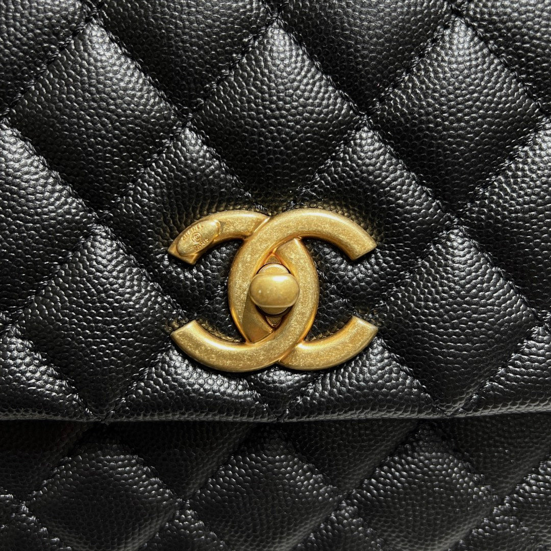 LARGE FLAP BAG WITH TOP HANDLE 29  Small Grained Calfskin Black