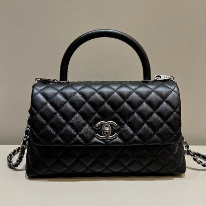 LARGE FLAP BAG WITH TOP HANDLE 29  Small Grained Calfskin Black