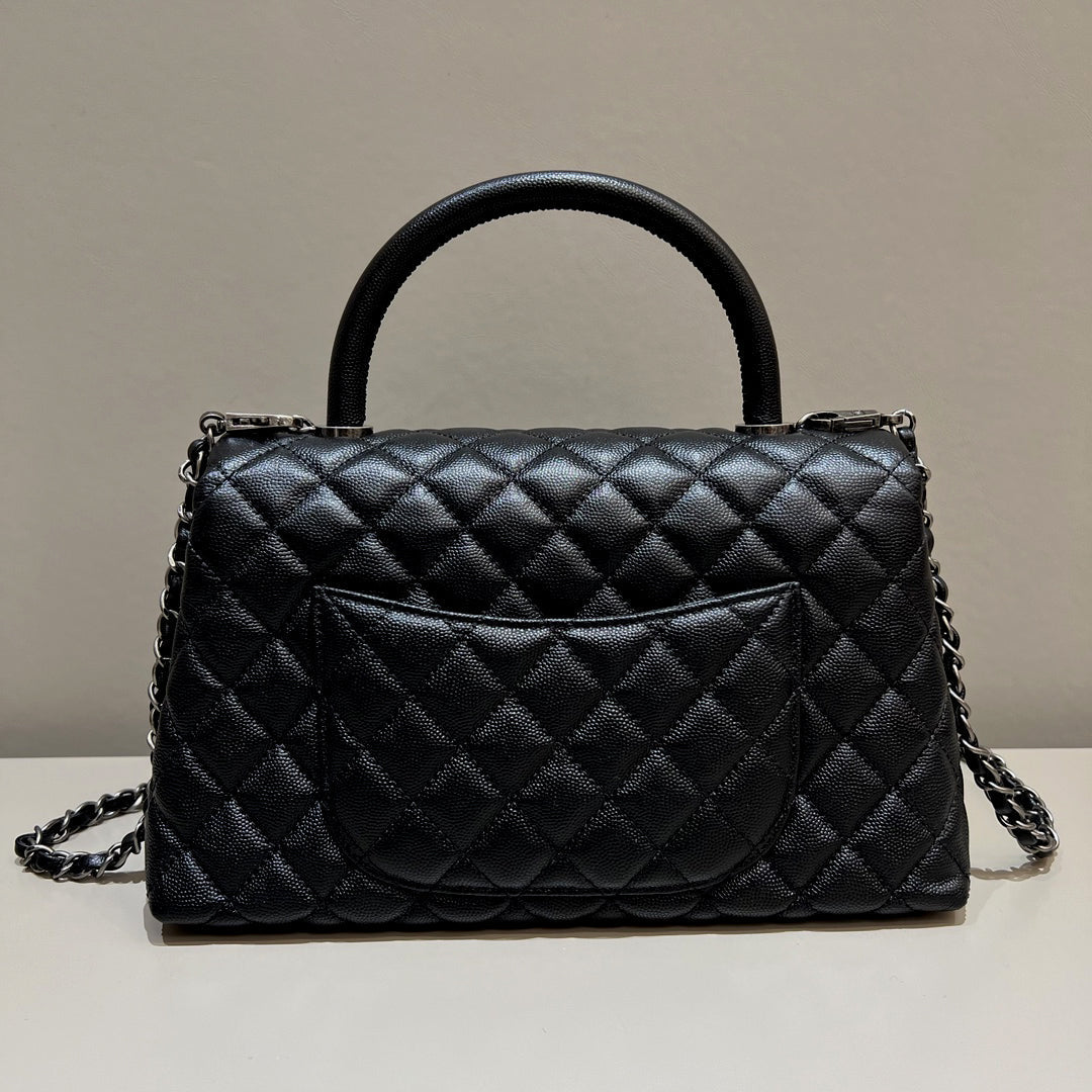 LARGE FLAP BAG WITH TOP HANDLE 29  Small Grained Calfskin Black