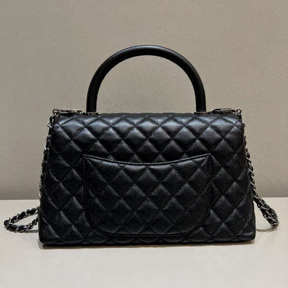 LARGE FLAP BAG WITH TOP HANDLE 29  Small Grained Calfskin Black