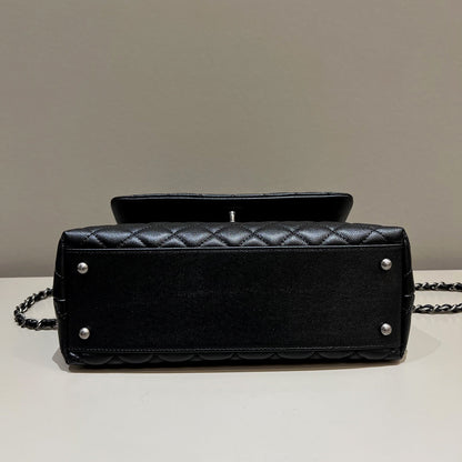 LARGE FLAP BAG WITH TOP HANDLE 29  Small Grained Calfskin Black