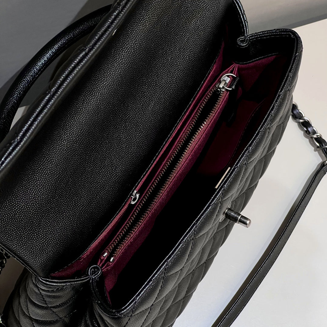 LARGE FLAP BAG WITH TOP HANDLE 29  Small Grained Calfskin Black