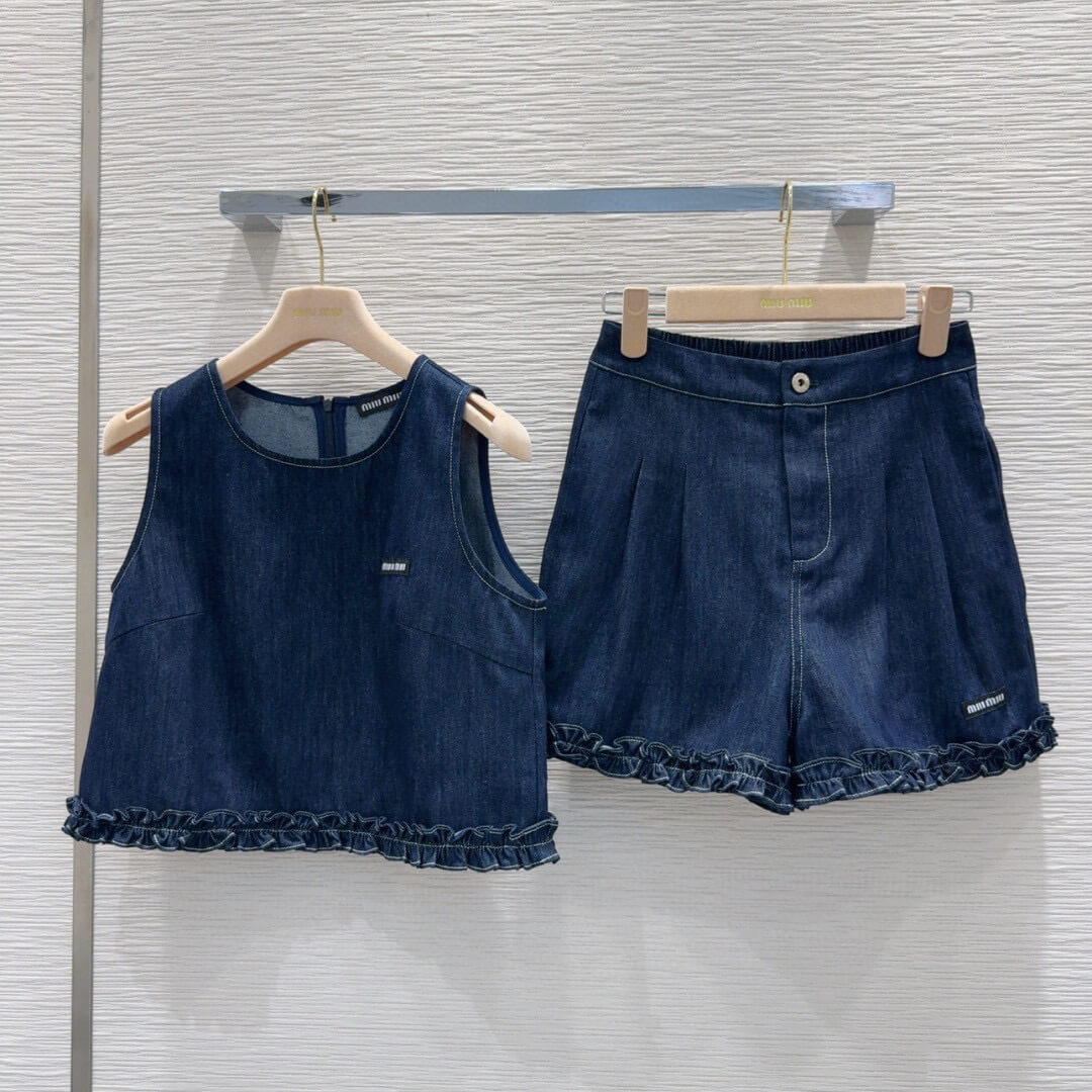 Classic Lightweight Denim Cropped Vest & Shorts Set