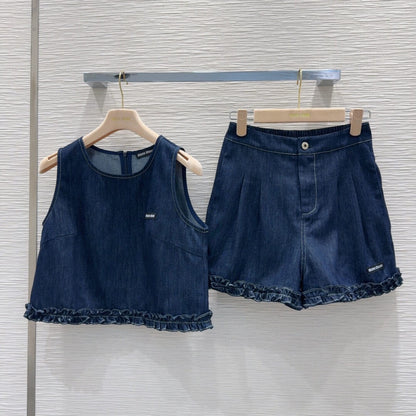 Classic Lightweight Denim Cropped Vest & Shorts Set