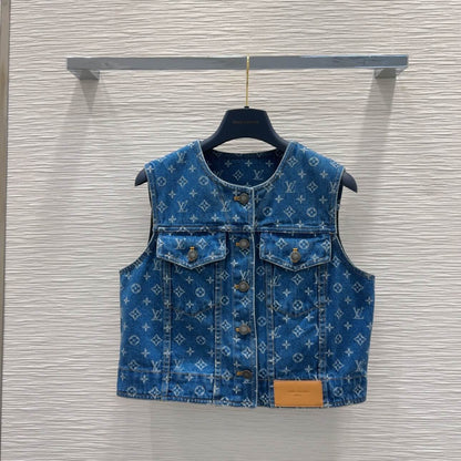 Classic All-Over Print Denim Jacket Vest