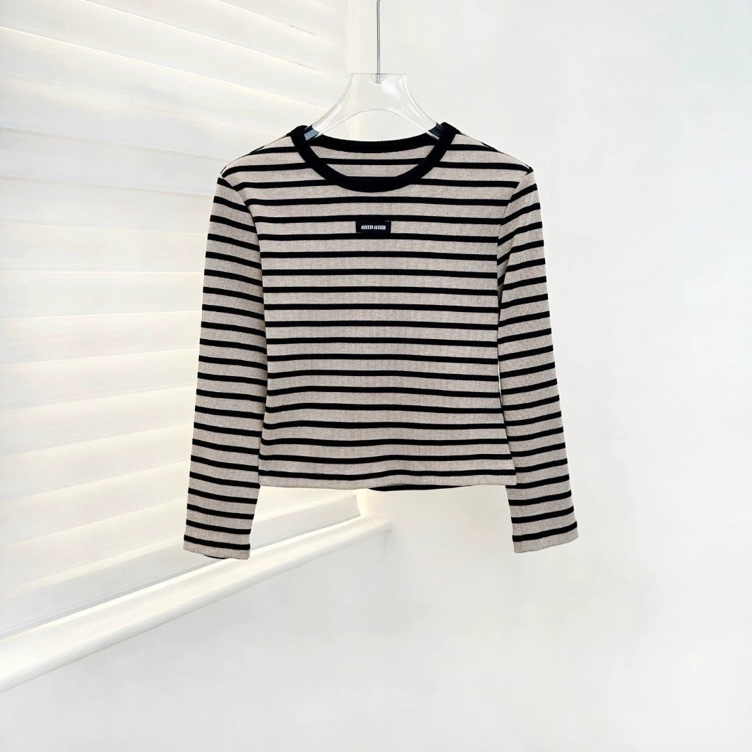 25 new letter stripe contrast color long sleeve