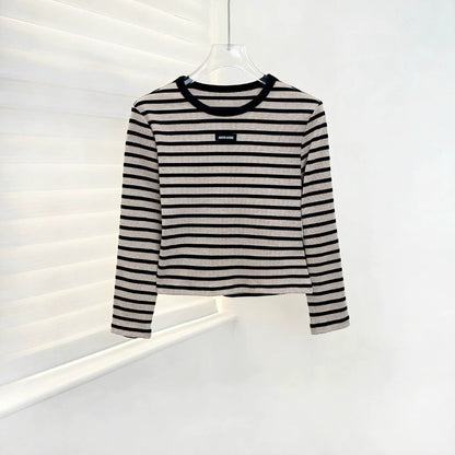 25 new letter stripe contrast color long sleeve