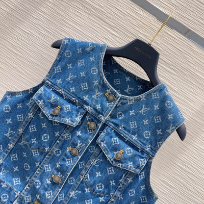 Classic All-Over Print Denim Jacket Vest