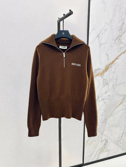 25fw Zipper lapel knit top