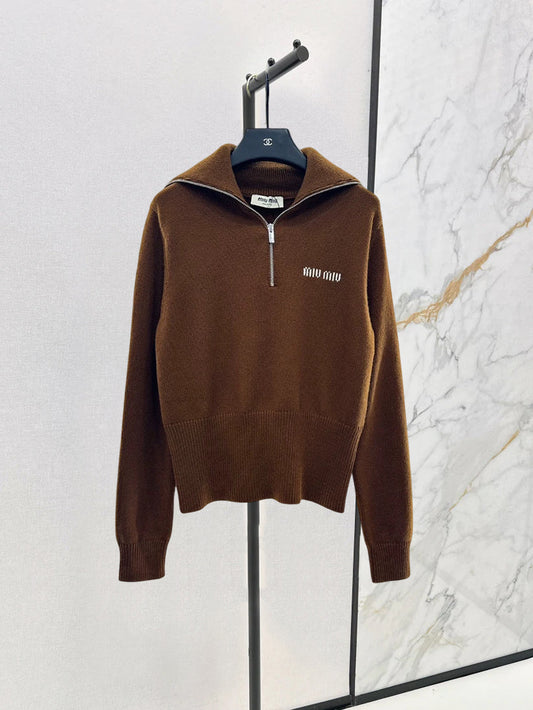 25fw Zipper lapel knit top