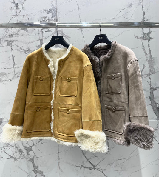 25Fw Zipper wool leather short jacket