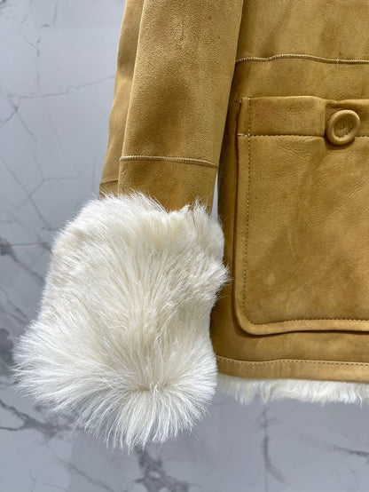 25Fw Zipper wool leather short jacket