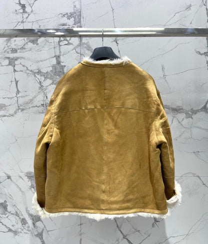 25Fw Zipper wool leather short jacket