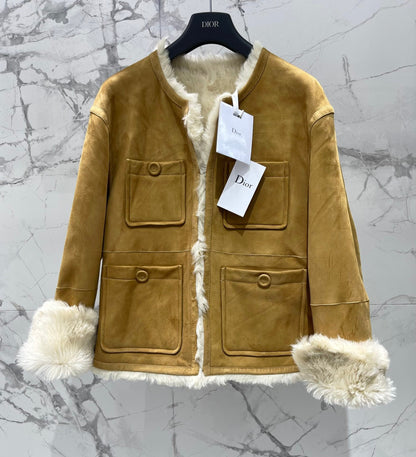 25Fw Zipper wool leather short jacket