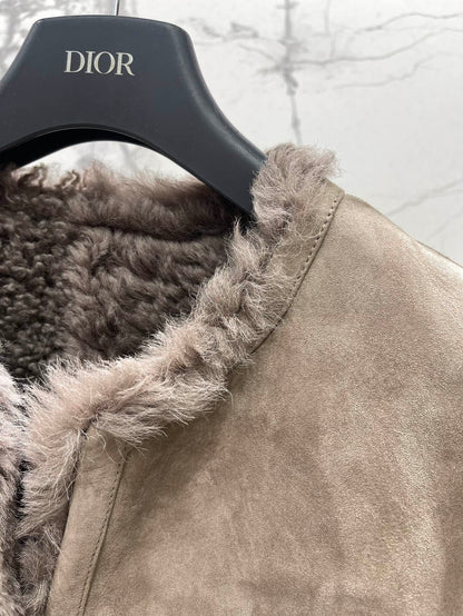 25Fw Zipper wool leather short jacket