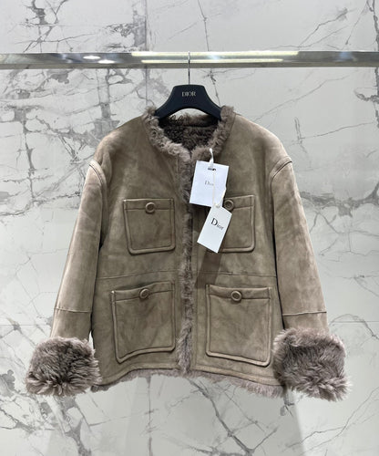 25Fw Zipper wool leather short jacket