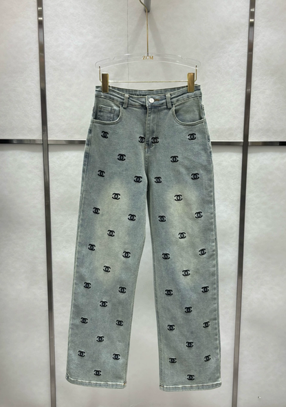 25 Heavy Embroidery Letter Jeans