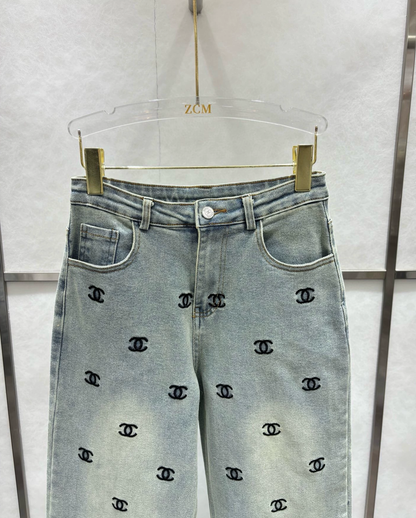25 Heavy Embroidery Letter Jeans