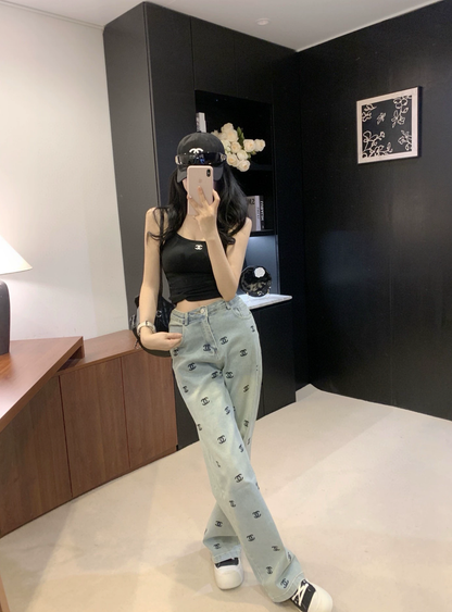 25 Heavy Embroidery Letter Jeans