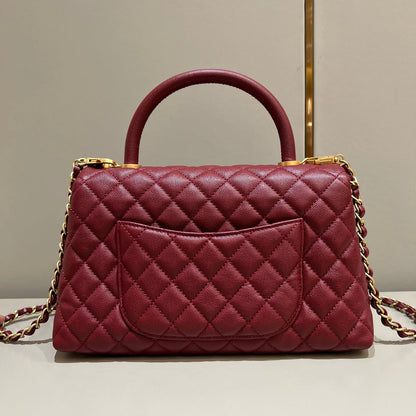 LARGE FLAP BAG WITH TOP HANDLE 29  Small Grained Calfskin Red Wine Color