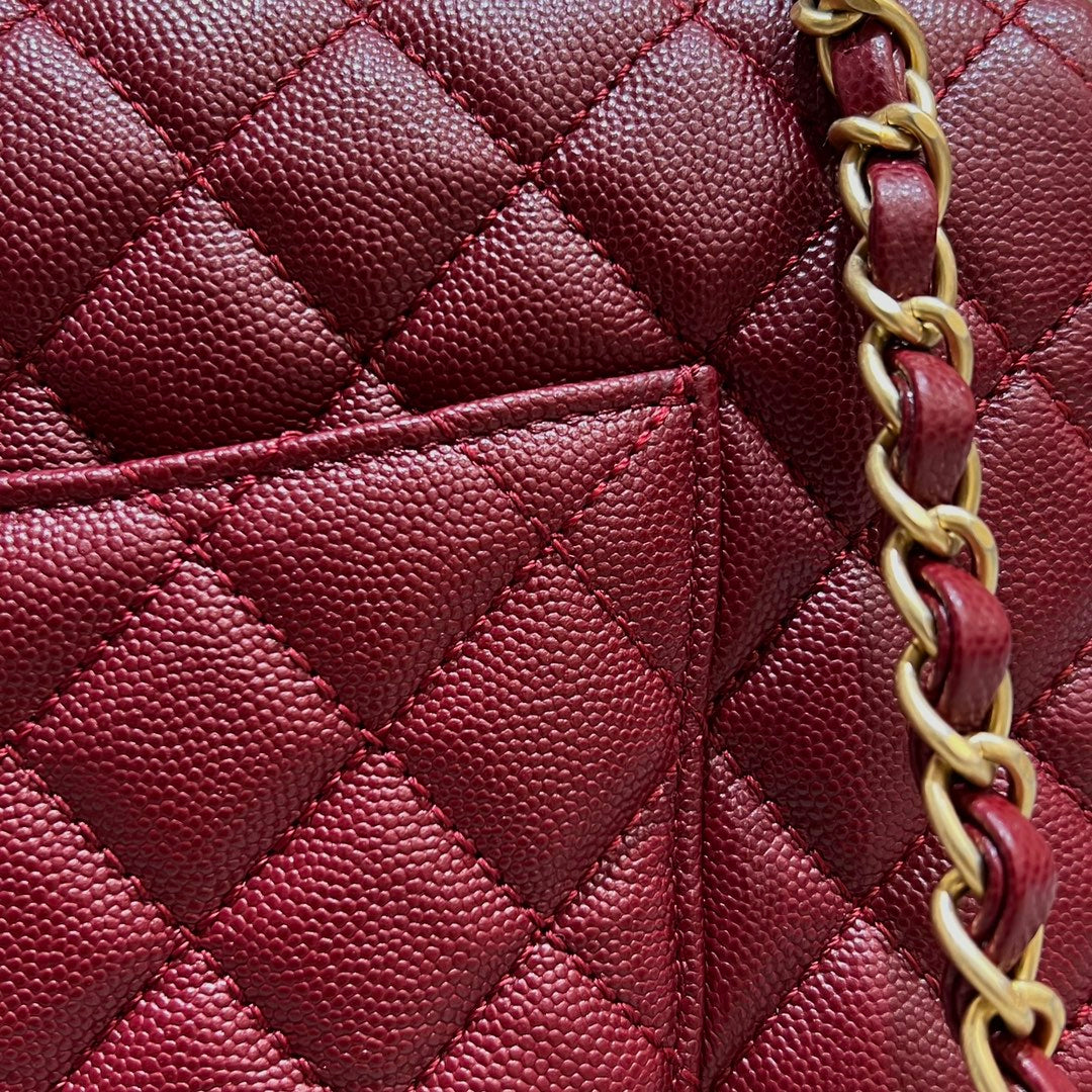 LARGE FLAP BAG WITH TOP HANDLE 29  Small Grained Calfskin Red Wine Color