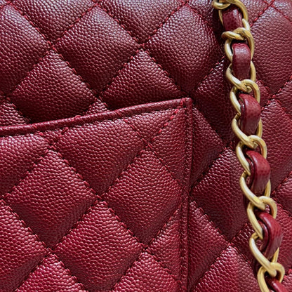 LARGE FLAP BAG WITH TOP HANDLE 29  Small Grained Calfskin Red Wine Color