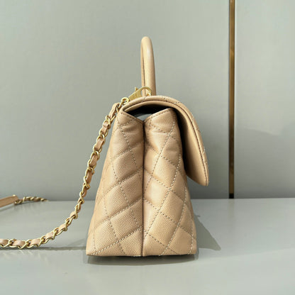 LARGE FLAP BAG WITH TOP HANDLE 29  Small Grained Calfskin Light Teas