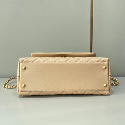 LARGE FLAP BAG WITH TOP HANDLE 29  Small Grained Calfskin Light Teas