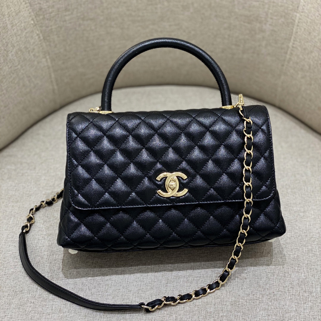 LARGE FLAP BAG WITH TOP HANDLE 29  Small Grained Calfskin Black