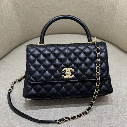 LARGE FLAP BAG WITH TOP HANDLE 29  Small Grained Calfskin Black