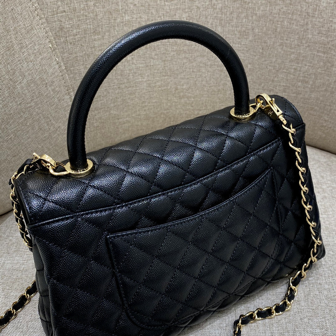 LARGE FLAP BAG WITH TOP HANDLE 29  Small Grained Calfskin Black