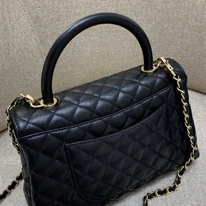 LARGE FLAP BAG WITH TOP HANDLE 29  Small Grained Calfskin Black