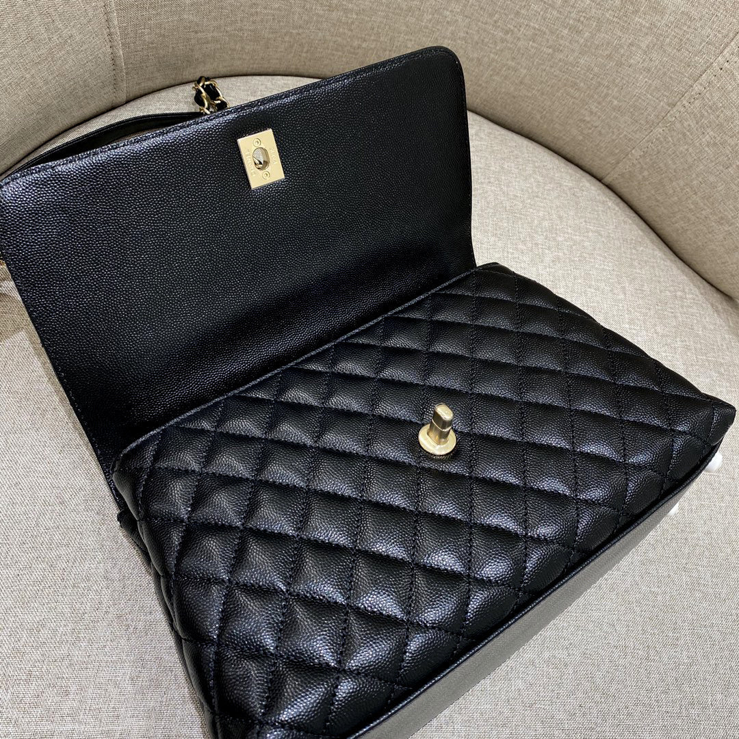 LARGE FLAP BAG WITH TOP HANDLE 29  Small Grained Calfskin Black