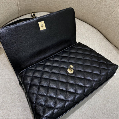 LARGE FLAP BAG WITH TOP HANDLE 29  Small Grained Calfskin Black