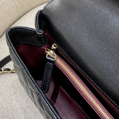 LARGE FLAP BAG WITH TOP HANDLE 29  Small Grained Calfskin Black
