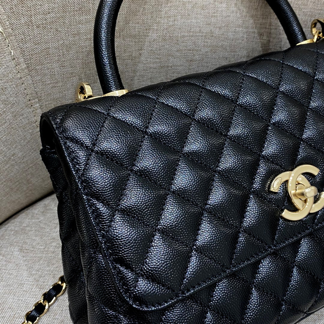 LARGE FLAP BAG WITH TOP HANDLE 29  Small Grained Calfskin Black