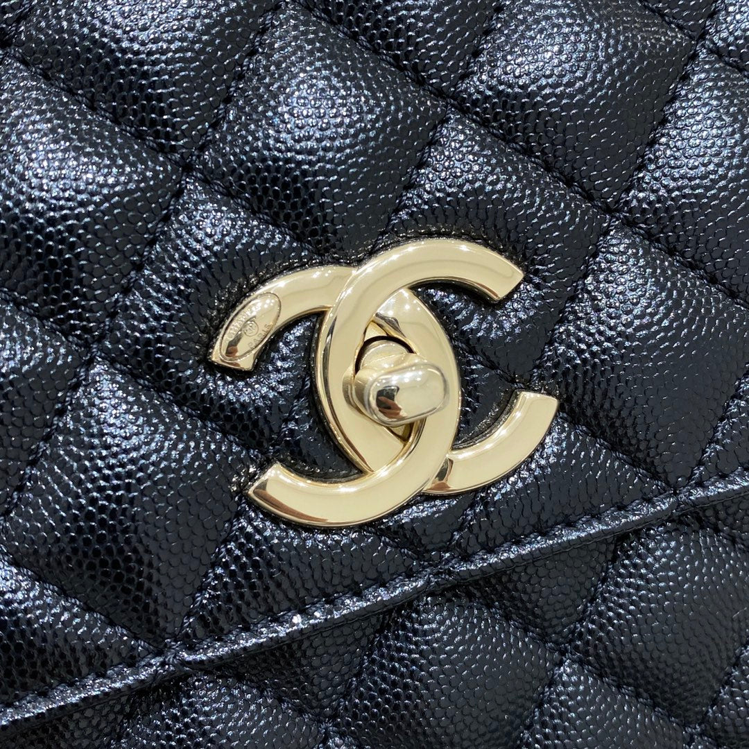 LARGE FLAP BAG WITH TOP HANDLE 29  Small Grained Calfskin Black