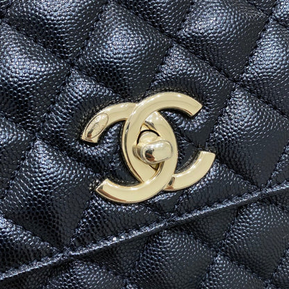 LARGE FLAP BAG WITH TOP HANDLE 29  Small Grained Calfskin Black