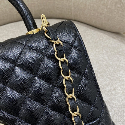 LARGE FLAP BAG WITH TOP HANDLE 29  Small Grained Calfskin Black