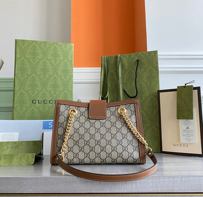 Padlock small shoulder bag Beige/ebony GG Supreme canvas, with brown leather detail