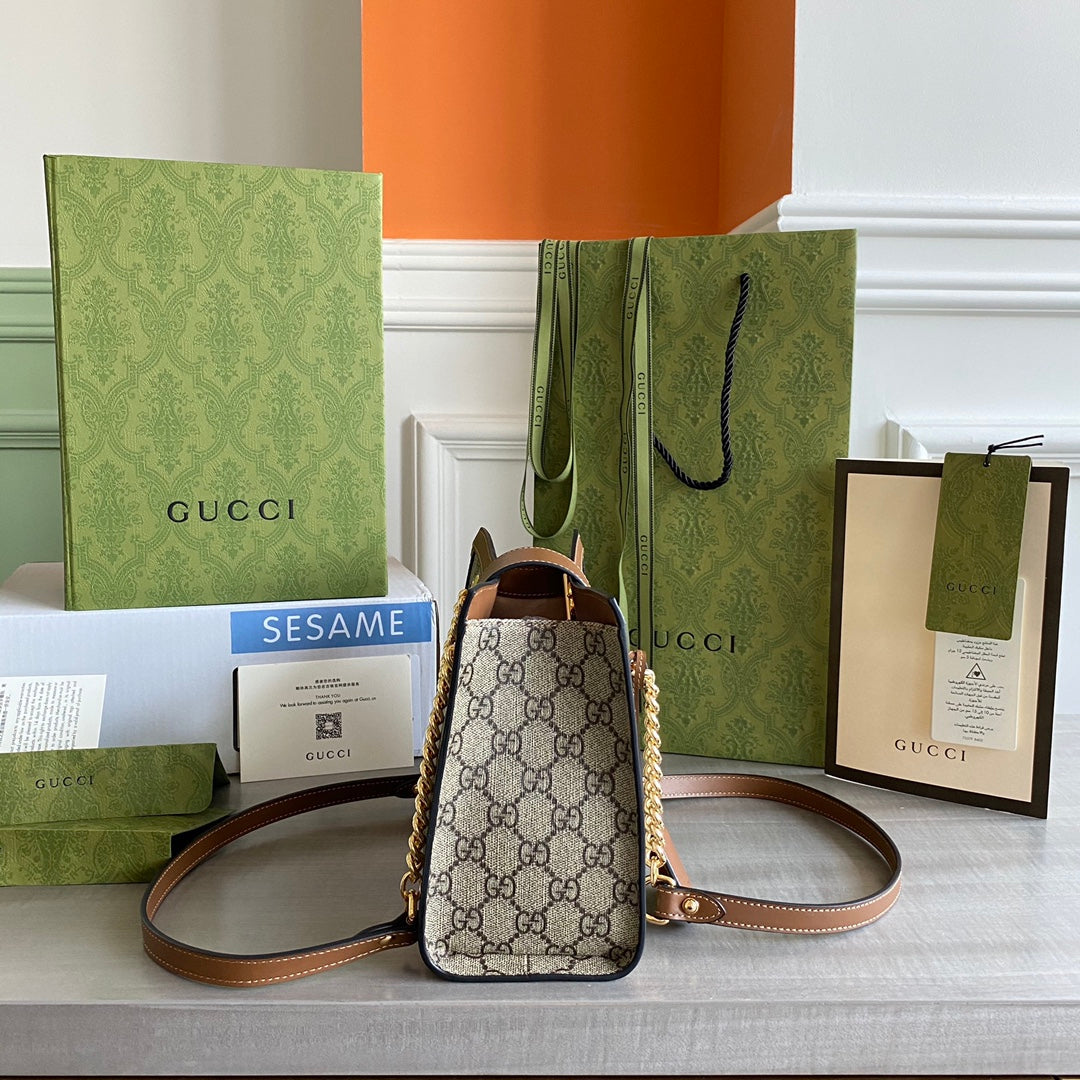 Padlock small shoulder bag Beige/ebony GG Supreme canvas, with brown leather detail