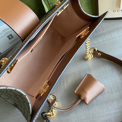 Padlock small shoulder bag Beige/ebony GG Supreme canvas, with brown leather detail