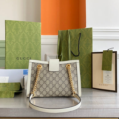 Padlock small shoulder bag Beige/ebony GG Supreme canvas, with brown leather detail