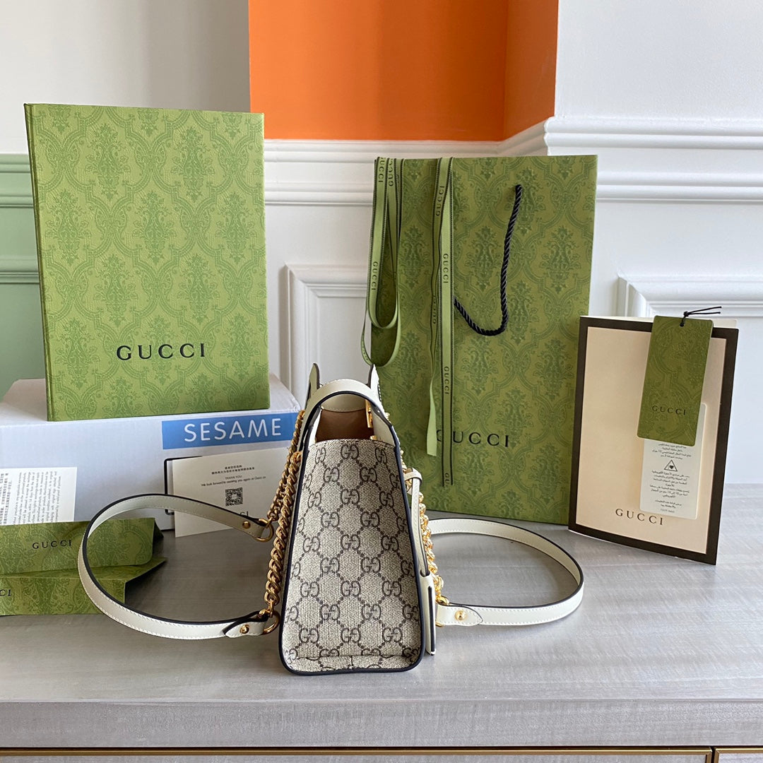 Padlock small shoulder bag Beige/ebony GG Supreme canvas, with brown leather detail