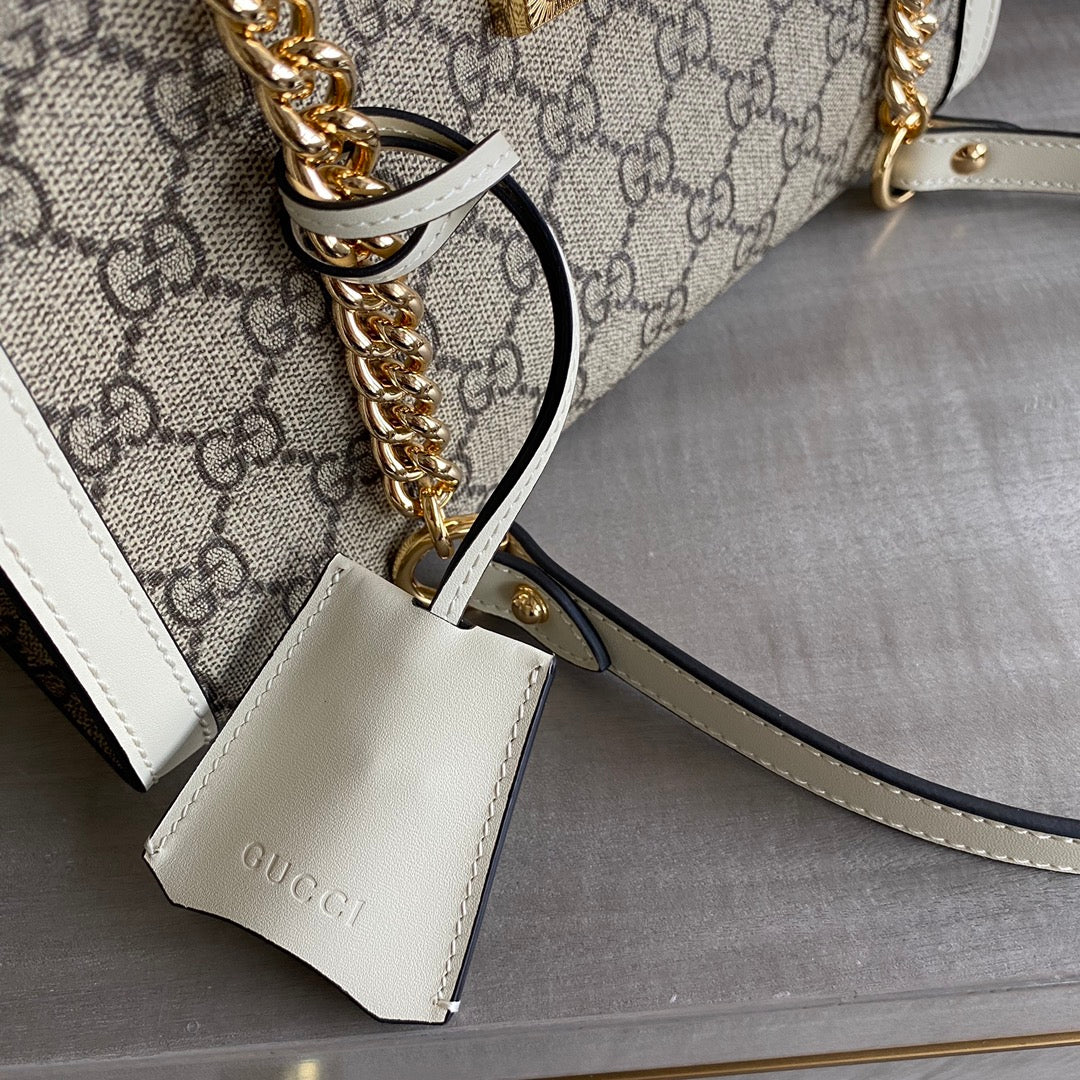 Padlock small shoulder bag Beige/ebony GG Supreme canvas, with brown leather detail