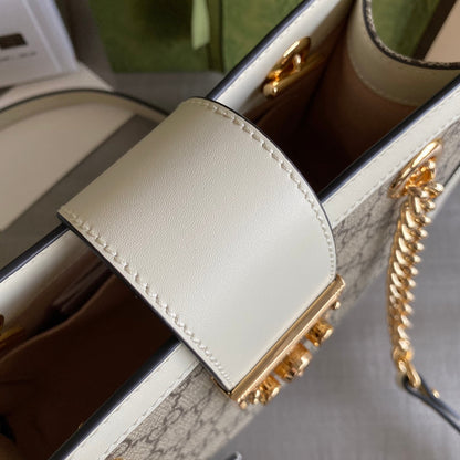 Padlock small shoulder bag Beige/ebony GG Supreme canvas, with brown leather detail