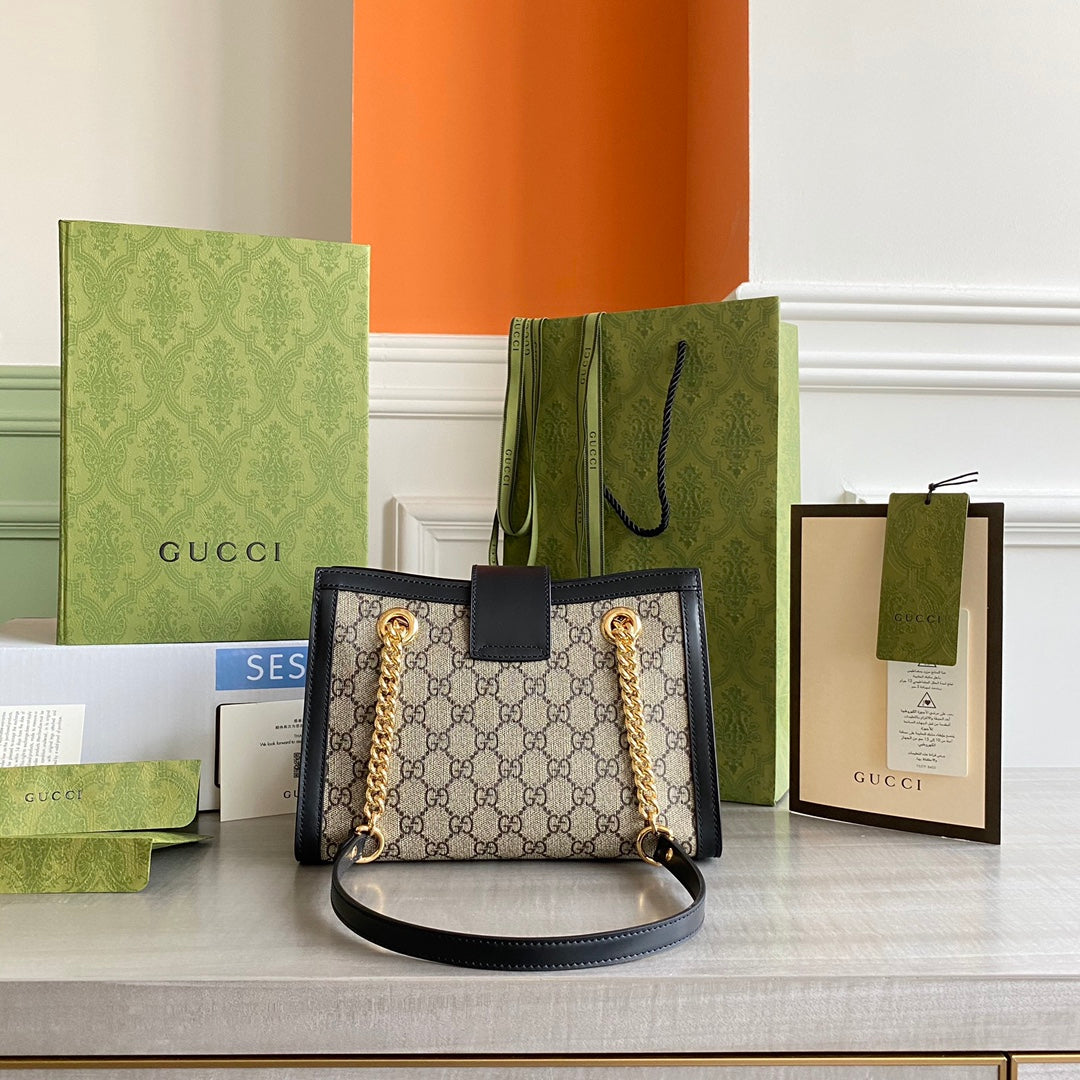 Padlock small shoulder bag Beige/ebony GG Supreme canvas, with brown leather detail