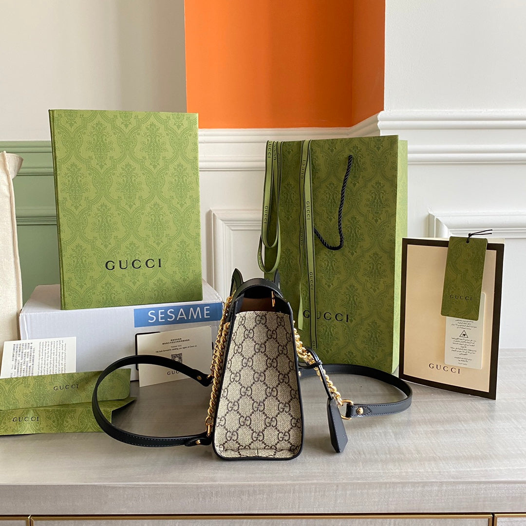 Padlock small shoulder bag Beige/ebony GG Supreme canvas, with brown leather detail